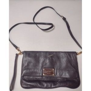 MARC BY MARC JACOBS Fold Over Leather Crossbody Bag Brown Pebbled Purse D